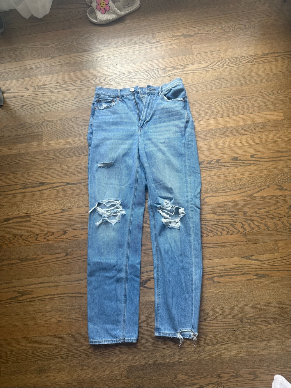 American Eagle Outfitters Light Blue Ripped Straight-Leg Jeans